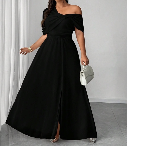 Plus One Shoulder Split thigh Party Evening Gown Dress - Picture 6 of 7